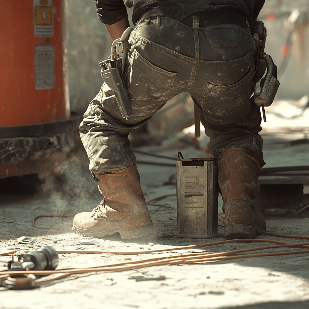 A tradesperson actively working on-site with visible dirt and tools, showing that Masters’ Guild is built for real-world conditions, not just theory or software demos.